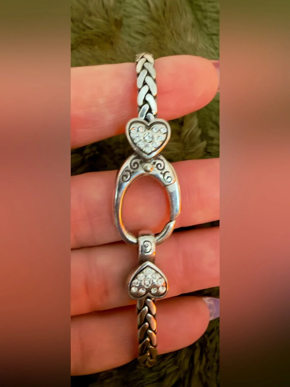Brighton pave Silver-Tone Heart Accented Bracelet with Crystal Details